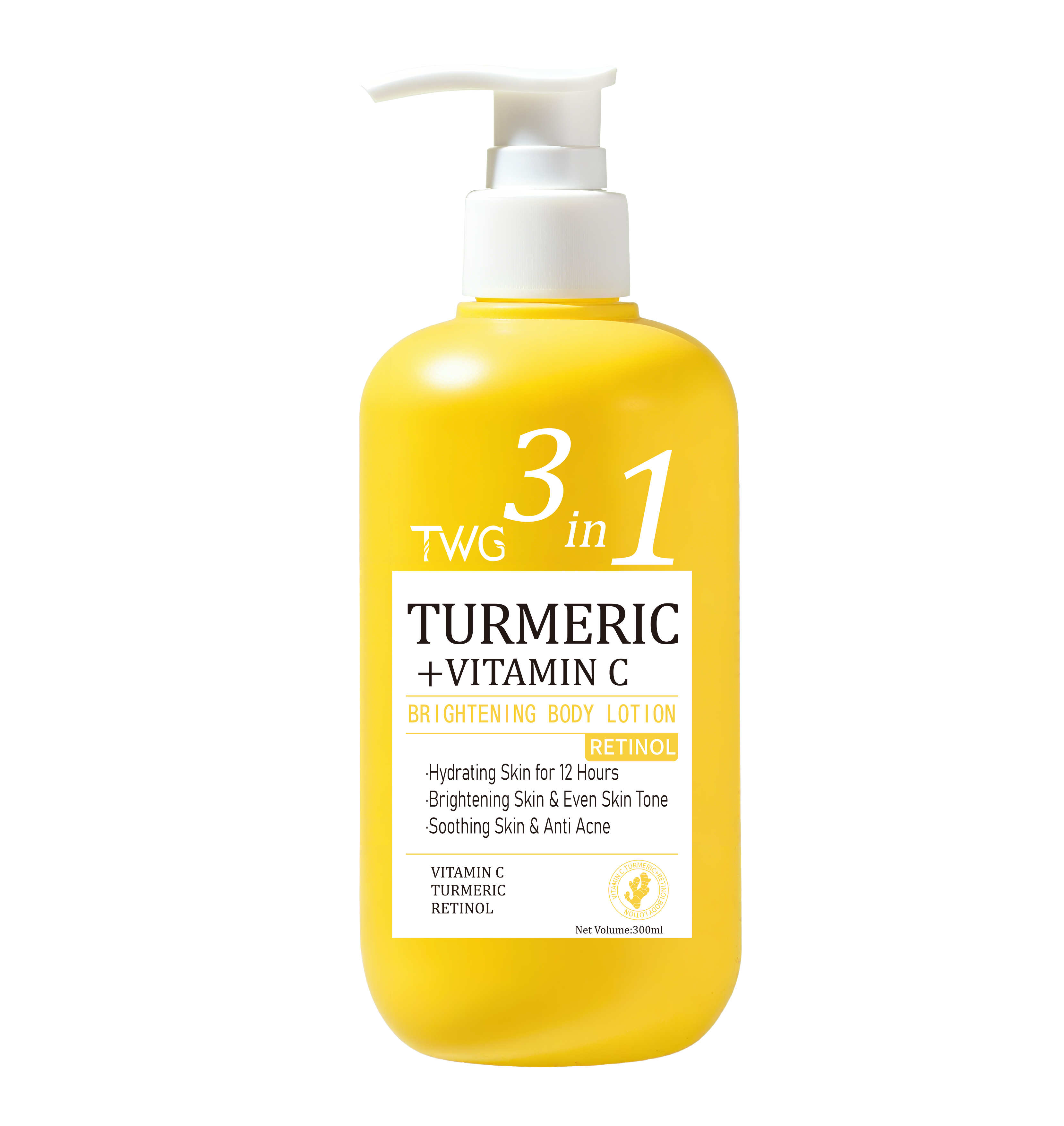 5932 TWG Lotion pour le corps blanchissante au curcuma, vitamine C et rétinol 300 ml