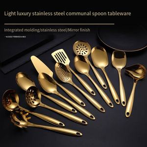 201 acier inoxydable métal ustensiles de cuisine ensemble cuillère à soupe écumoire louche service <span class=keywords><strong>passoire</strong></span> spatule ustensiles outils de cuisson - Product Image 2