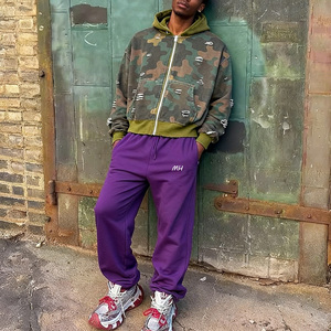 Sweat à capuche ample à épaules tombantes avec fermeture éclair, imprimé camouflage vintage en patchwork personnalisé - Product Image 6
