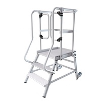 Plate-forme d'escalier de sécurité mobile à 3 marches Plate-forme d'échelle en aluminium avec système de roulettes rétractables