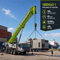 Grue tout-terrain 100t prête à l'exportation avec moteur de 316 kW et transmission 8x4 pour sites étrangers