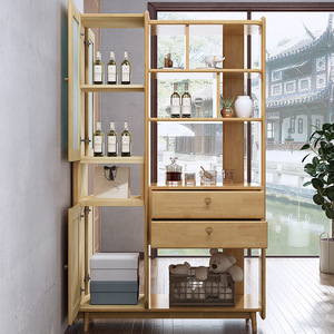 Nordic Solid Wood Entryway Cabinet Partition Living Room <b>Screen</b> Wine Storage Multifunctional Room Divider Natural Color - Product Image 1