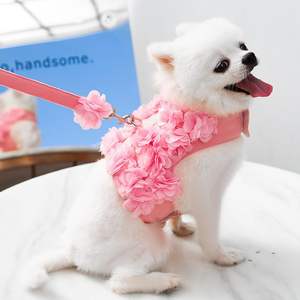 Floral Dog Harness <b>Vest</b> With Leash Breathable Mesh Flower Pet Harnesses For Small Large Dogs Pink Medium - Product Image 2
