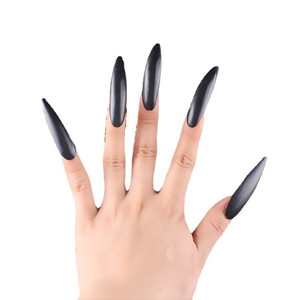 Faux ongles noirs pour Halloween, 10 pièces, longs et pointus, accessoires de costume de sorcière et de vampire, accessoire de maquillage en plastique - Product Image 5