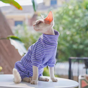 Vêtements pour <span class=keywords><strong>chat</strong></span> OEM et ODM : Nouveauté – Tenue d'été respirante à quatre pattes pour chaton Sphynx, motif rayé et dessin animé - Product Image 1