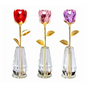 Nieuwe Collectie Crystal Rose Bloemen Met Metalen Hand Voor Bruiloft Weggeven Gift