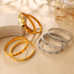 Bracelet en acier inoxydable plaqué or 18 carats avec zircon coloré, bracelet tendance pour femmes - Product Image 1