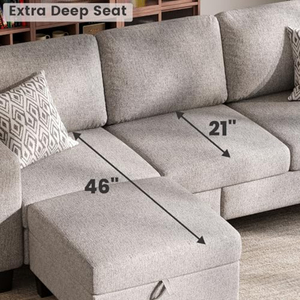 Divano Componibile <span class=keywords><strong>e</strong></span> <span class=keywords><strong>Divani</strong></span> per Soggiorno, Divano a L a 3 Posti con Pouf Mobile, Comodi <span class=keywords><strong>Divani</strong></span> Convertibili in Lino con Chaise Longue - Product Image 3