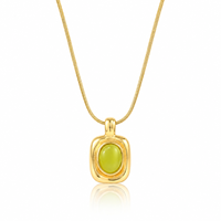 Collier pendentif carré minimaliste Huibao avec pierre précieuse œil de chat ovale, chaîne en acier inoxydable plaqué or, bijou cadeau pour femme