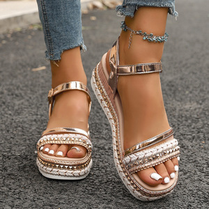 2025 Summer Collection New Open Toe <b>Wedge</b> <b>Sandals</b> Large Size Thick Bottom European American Style for Foreign Trade Wholesale - Product Image 2
