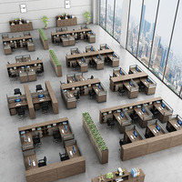 Poste de travail de bureau moderne en forme de L, bureau modulaire pour 2 à 4 personnes avec cloison en verre