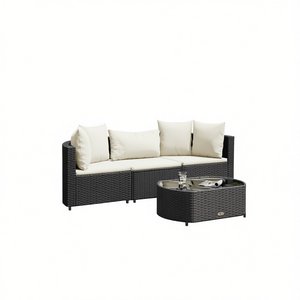 Ensemble de canapés de patio en polyrotin noir avec coussins, mobilier d'extérieur pour 4 personnes, design contemporain moderne D0100H5CCKP - Product Image 1