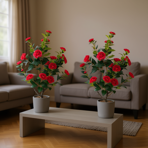 Árbol de Camelia Artificial de 38 Pulgadas en Maceta de Cemento, Planta de Flores Artificiales, Decoración de Interiores, Regalo para el Día de San Valentín - Product Image 2
