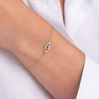 Mlluki Joyería al por Mayor, Pulsera de Plata de Ley 925 Chapada en Oro de 14K con Circonita Azul Simple y Ojo Turco