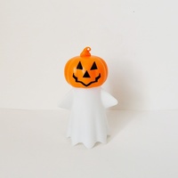 Lampe de nuit en plastique lumineuse en forme de tête de citrouille fantôme - Petite décoration de fête d'Halloween
