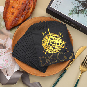 Black Gold Disposable Square Paper Napkins 250x250mm Three Layer For Themed <b>Party</b> Decorations - Product Image 3