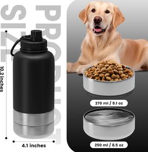En stock – Bouteille d'eau portable 3-en-1 pour chien, 32oz/64oz, avec gamelles en acier inoxydable isolées – Accessoires de voyage pour animaux de compagnie, idéale pour le camping - Product Image 4