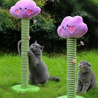 Maisonnette compacte pour chat à motif floral avec griffoir en sisal en forme de nuage moelleux et base antidérapante