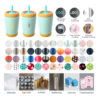 Botella de Agua Infantil Personalizada de 12 oz, Vaso Térmico de Viaje, Libre de BPA, Tapa Antiderrames, Pajita Flexible, Vaso de Acero Inoxidable