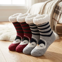 Chaussettes d'hiver personnalisées avec logo pingouin, doublées en sherpa, épaisses, antidérapantes, pour la maison, vente en gros