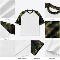 T-shirts surdimensionnés pour hommes en coton vintage lavé, style streetwear, avec manches raglan et imprimé camouflage, personnalisables OEM, pour tenue quotidienne