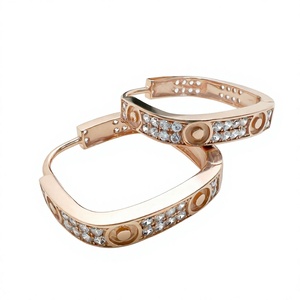 Rose <b>Gold</b> Plated 925 Sterling Silver Hoop <b>Earrings</b> Cubic Zircon Oval Geometric <b>Earrings</b> for Women Party Gift - Product Image 3