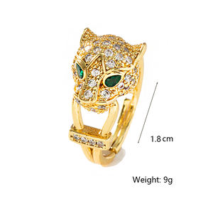 Sıcak yeni modeller bakır kaplama altın biraz kakma zirkon moda leopar kafa açılış Hip-hop erkekler ve kadınlar ile aynı halka - Product Image 6