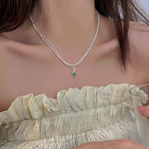 Collar de Plata de Ley S925 de Doble Capa con Diseño de Grano de Arroz, Cadena de Clavícula Verde Menta con Amazonita, Estilo Nicho de Primavera, Moda Instagram - Product Image 1