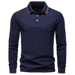 Chemise à manches longues pour homme, bleu marine, polyester, col classique, vêtement de loisirs respirant et décontracté - Product Image 1