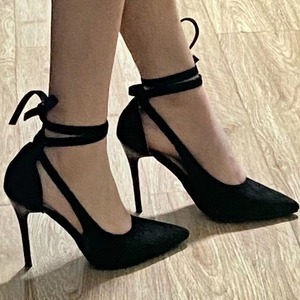 New Sexy Classic <b>Pumps</b> for Women QuiteS <b>Black</b> High Heels With Cross Strap Pointy Shallow Mouth Temperament for Summer - Product Image 1