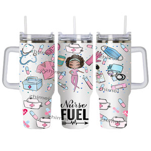 Cadeau personnalisé pour la journée des infirmières <span class=keywords><strong>Tasse</strong></span> à café 40 oz Nurse Life Gobelet de voyage isolé 40 oz Tasses avec poignée et paille - Product Image 6