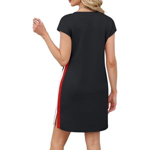 FOXA Vestido de verano para mujer con cuello en V, manga corta, bloques de color, corte holgado, transpirable, informal, para vacaciones en la playa, con abertura lateral - Product Image 5