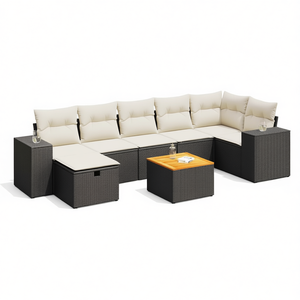 Conjunto de Sofás Modulares de Jardín en Ratán Sintético Crema, Muebles de Exterior Negros con Cojines de Espuma de Alta Densidad, Diseño Contemporáneo - Product Image 1