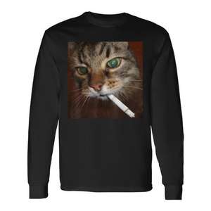 Cat Meme Smoking <b>Cigarette</b> Long <b>Sleeve</b> T-Shirt - Product Image 1