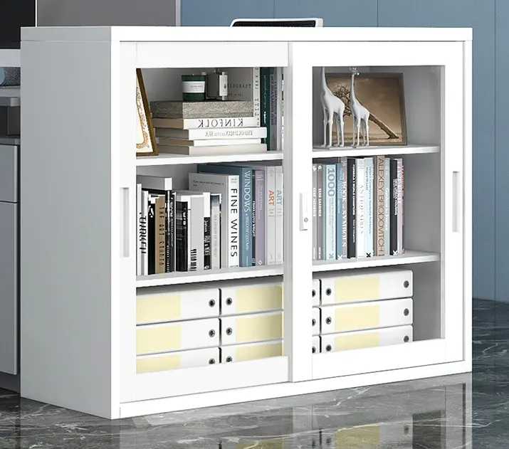 Mobili per ufficio in acciaio mezza porta in vetro classificatore 2 ante scorrevoli libreria file storage cabinet