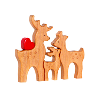 Puzzle en bois personnalisé Famille de cerfs - Père, Mère, Enfants - Ensemble 3 en 1 - Décoration d'intérieur