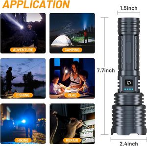 Lampe torche USB rechargeable la plus puissante de 1000 lumens, en ABS, projecteur d'urgence, portée du faisceau de 300-400 m, lanterne tactique pour le camping - Product Image 6
