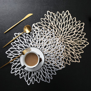 Tabletex Gold Metallic Round Placemats Bulk Round Pressed Vinyl Leaf <strong>Dinning</strong> Kitchen <strong>Table</strong> Mats <strong>Decoration</strong> for Christmas - Product Image 3