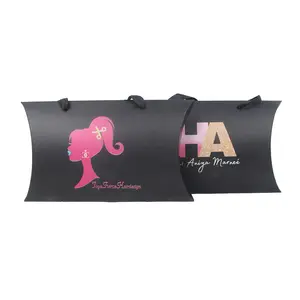 custom logo printed black hair packaging pillow case wig boxes for hair extension display