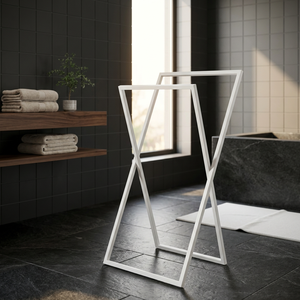 Toallero Metálico Plegable Blanco, Diseño Minimalista, Soporte de Toallas Independiente para Baño - Product Image 5