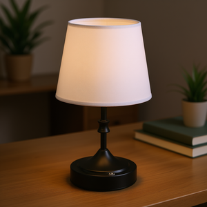 Lámpara de Mesa Moderna Recargable con Pantalla de Tela, Pequeña Lámpara de Escritorio Negra LED E27 con Control de Botón, Luz Diurna de 6000K - Product Image 2