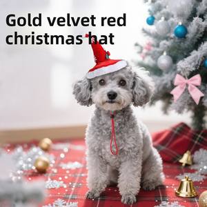 قبعة فاخرة جديدة للحيوانات الأليفة لعام 2026 من القطيفة الحمراء، غطاء رأس لطيف ومريح للقطط والكلاب الصغيرة لحفلات الهالوين وعيد الميلاد - Product Image 3