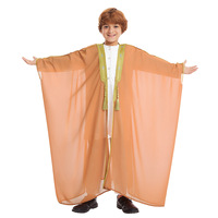 Nouvelle Collection 2026 : Qamis Garçon Style Bisht avec Broderie Dorée et Pompons – Vêtement Islamique Arabe pour Enfants, Idéal Ramadan, Aïd, Robe Saoudienne