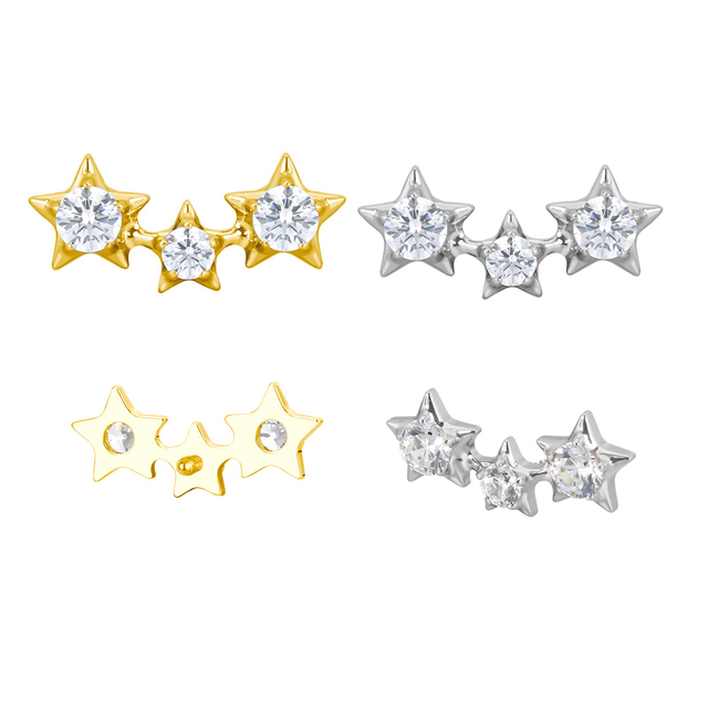 Newest Titanium 3 CZ Star 16G Internally Threaded Helix Earring