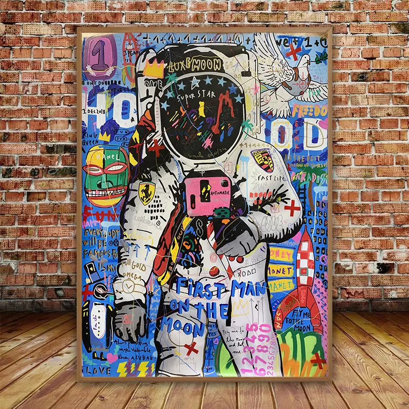 Graffiti Street Wall Pop Art Astronaut For Kids Pop Art Posters and Prints Paintings on Canvas for Home Room Decorative Pictures