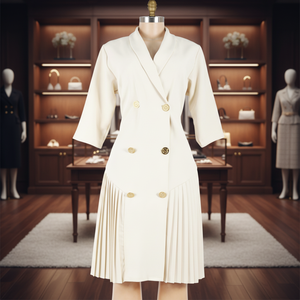 Robes de travail pour femmes de bureau, robe blazer formelle à double boutonnage, col plissé à la taille, style africain, pour tenue décontractée professionnelle - Product Image 1