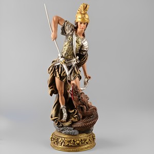 Produits en Stock Catholique Religieux Peint à la Main Artistique Résine Chrétien 11.6 ''H <span class=keywords><strong>St</strong></span> George Slaying Owl Custom Souvenir Statue - Product Image 1