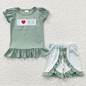 Wholesale Toddler Baby Girl Boy Fathers Day Outfit I Love Mom Embroidery Stripe <b>Shorts</b> 2pcs Set Dress <b>Romper</b> Summer Clothes - Product Image 2