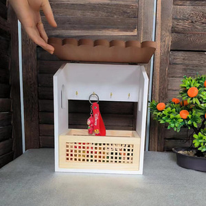 Boîte de rangement murale en bois massif de style japonais, organiseur de clés pour entrée, mini rangement domestique avec motif en treillis - Product Image 2