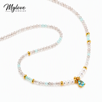 Mylove Pendentif Goutte d'Eau Élégant Personnalisé en Laiton Plaqué Or 18K avec Perles Naturelles et Zircon Cubique Bleu pour Femme, Idéal Cadeau Bijou